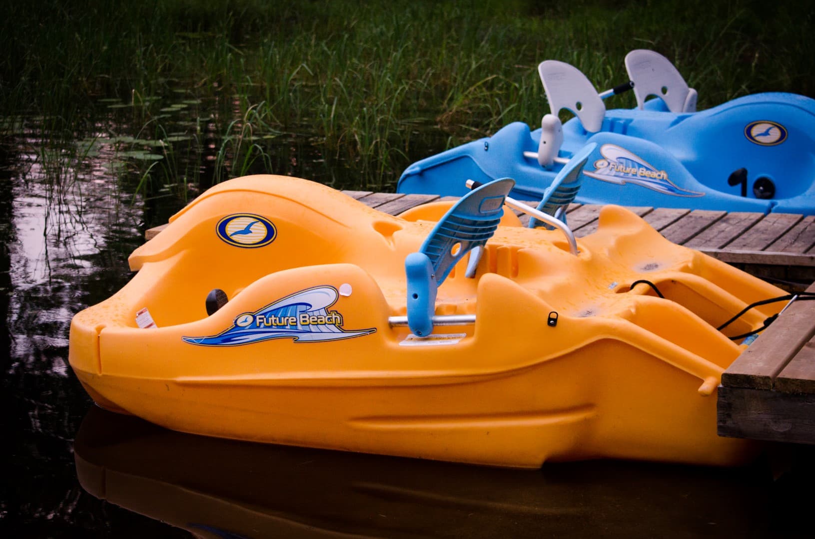 Paddle boats moored at the private beach